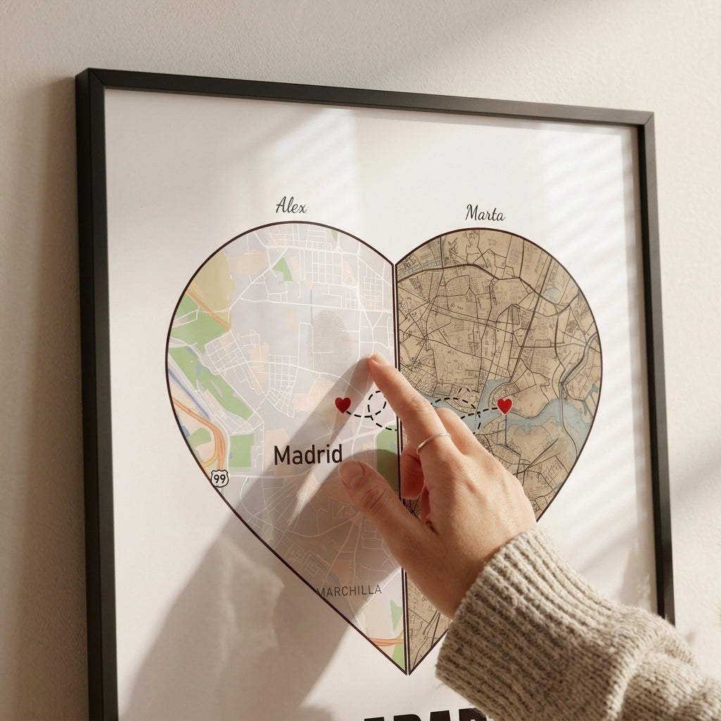 Quadro c/ 2 Mapas em Formato Coração