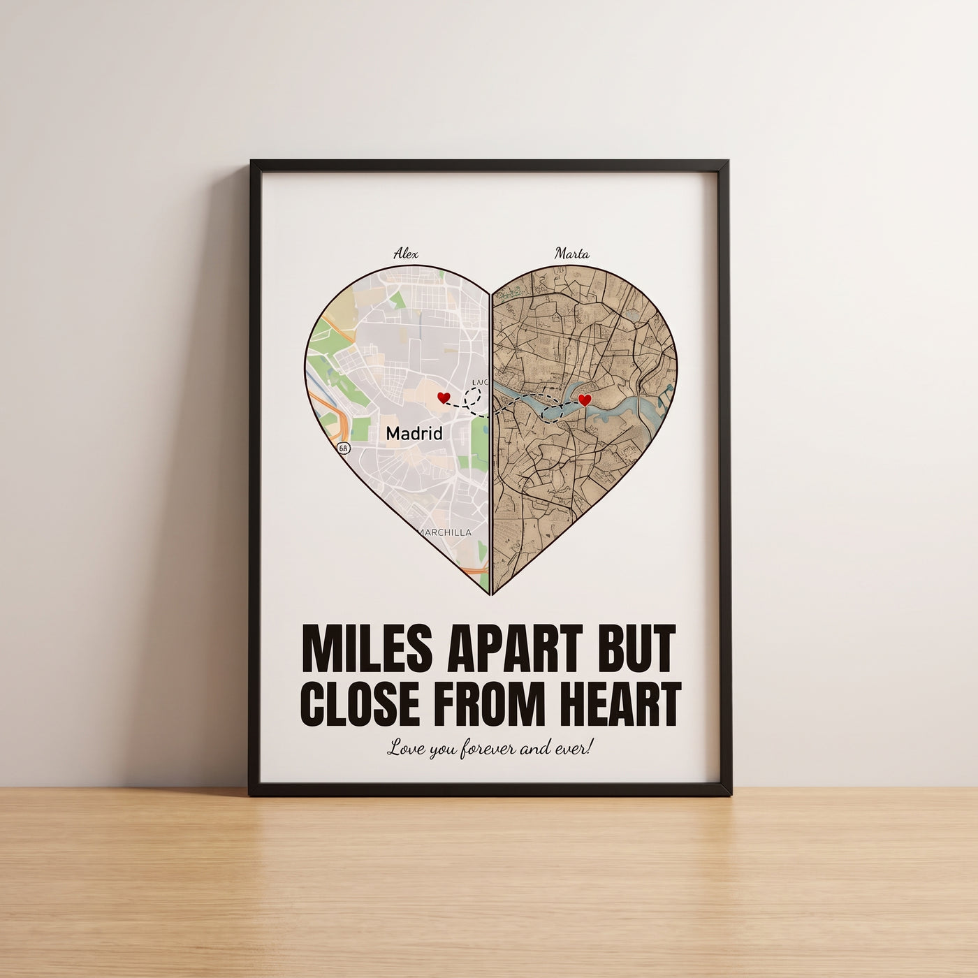 Quadro c/ 2 Mapas em Formato Coração