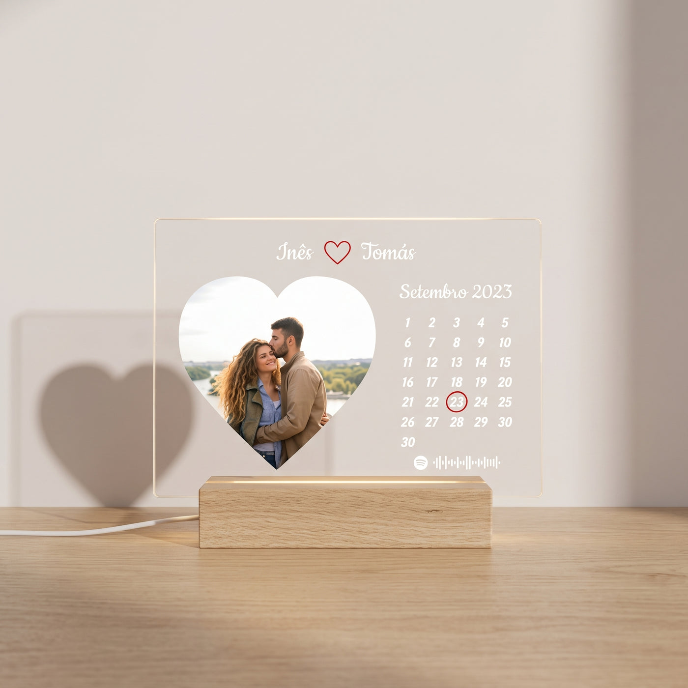 Placa c/ Foto em Coração + Calendário